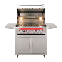 TrueFlame TF32 gas grill with CART-TF-32DC stainless steel cart, hood open