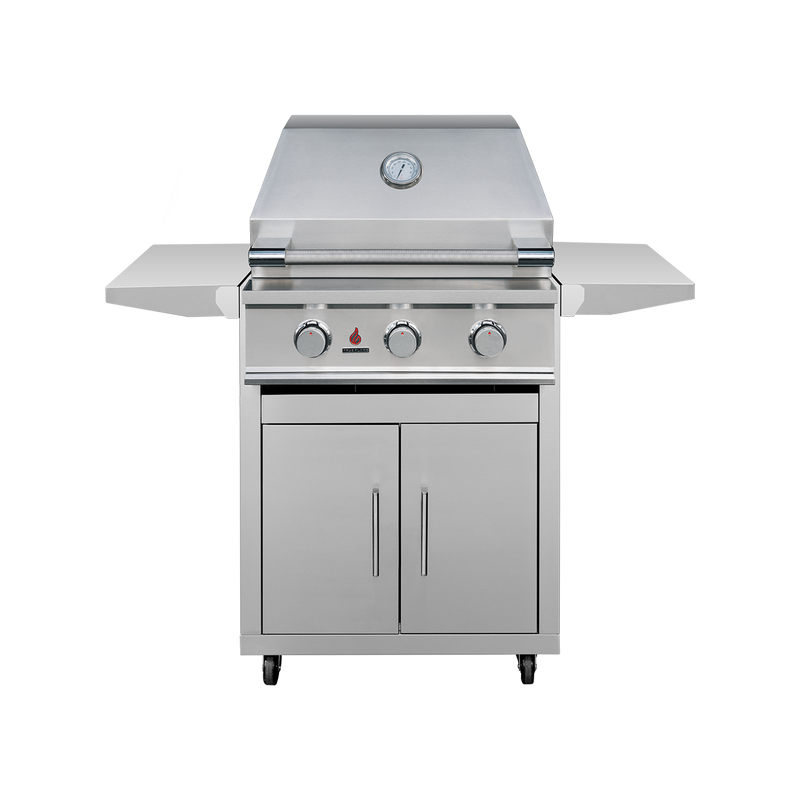 TrueFlame TFE25 gas grill with CART-TF-25DC stainless steel cart