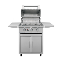 TrueFlame TFE25 gas grill with CART-TF-25DC stainless steel cart, hood open