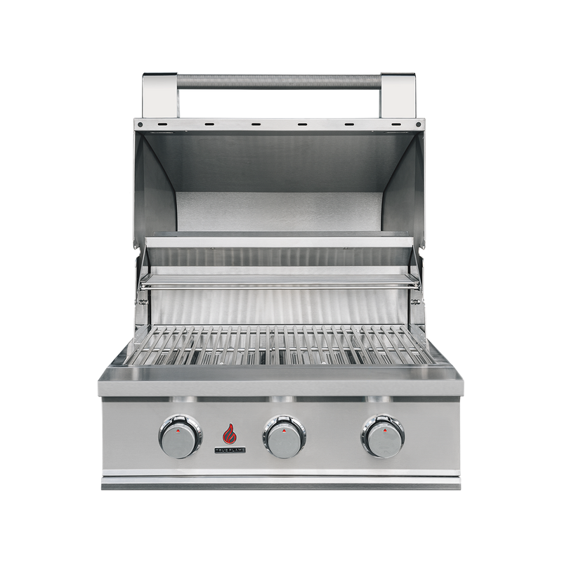 TrueFlame E Series 25-Inch Built-In Gas Grill — manufacturer open-hood view