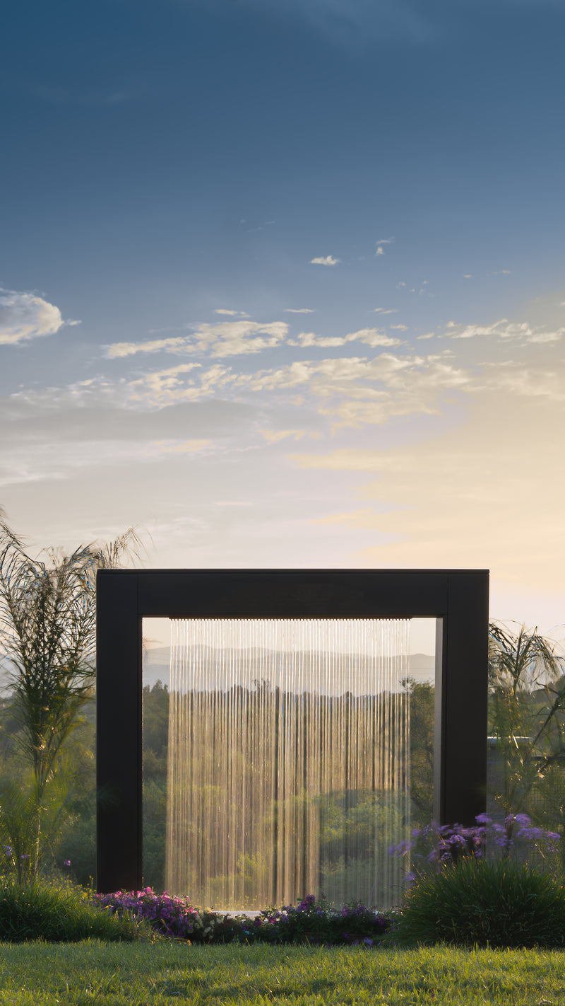 The Outdoor Plus Paradise Fall 96" LED Waterfall Feature — Metal Powder Coat with Copper Rainfall Scupper