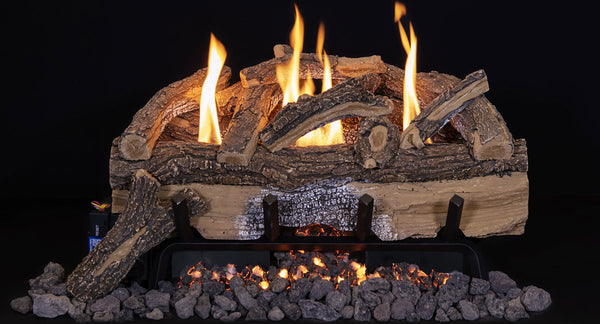 18" Grand Canyon Split Oak Ventless Gas Log Set with realistic weathered oak appearance and adjustable flame settings