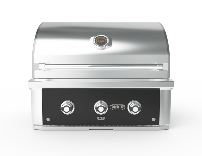 Wildfire Ranch Pro 30-Inch Built-In Gas Grill — black stainless steel fascia