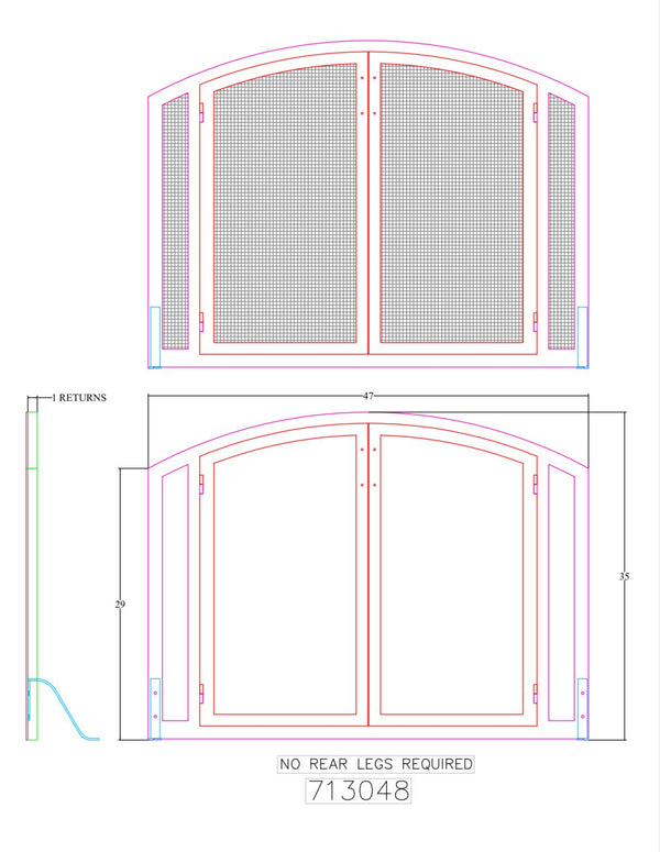 Custom Arched Fireplace Screen with operable doors / Classic Bronce Finish / Square Handles