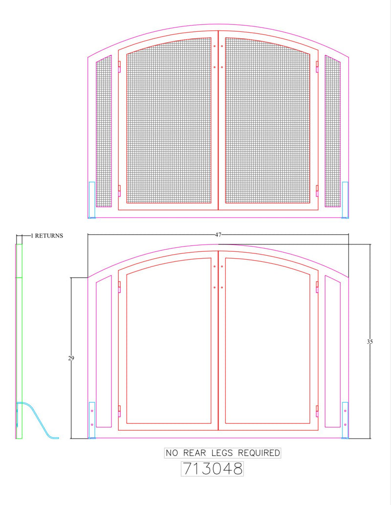 Custom Arched Fireplace Screen with operable doors / Classic Bronce Finish / Square Handles
