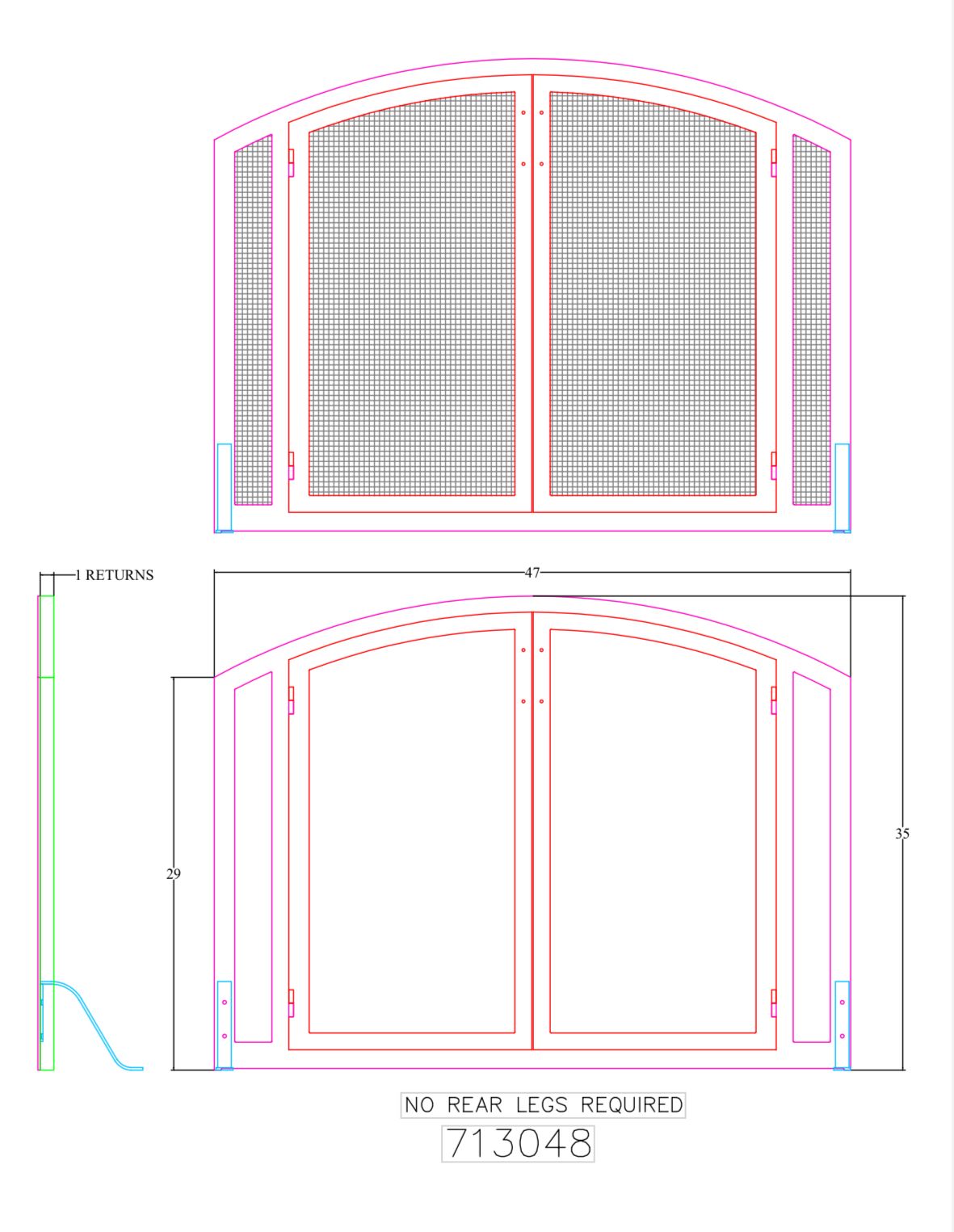 Custom Arched Fireplace Screen with operable doors / Classic Bronce Finish / Square Handles