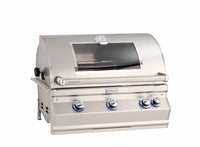 Fire Magic Aurora A660i Built-In Gas Grill — Magic View Window, shown with optional rotisserie and standard burners