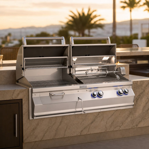 Fire Magic Aurora A830i Built-In Gas & Charcoal Combo Grill with Rotisserie & Analog Thermometer (Natural Gas) — lifestyle