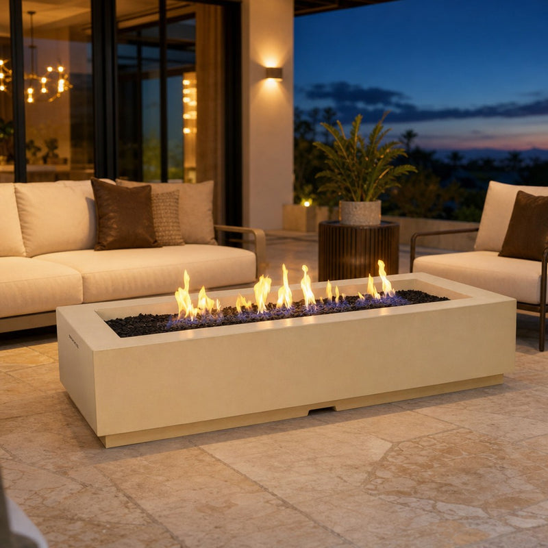 American Fyre Designs 72" Louvre Long Rectangle Gas Fire Pit — lifestyle