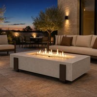 American Fyre Designs Iron Saddle 60" Rectangular GFRC Gas Fire Table — lifestyle