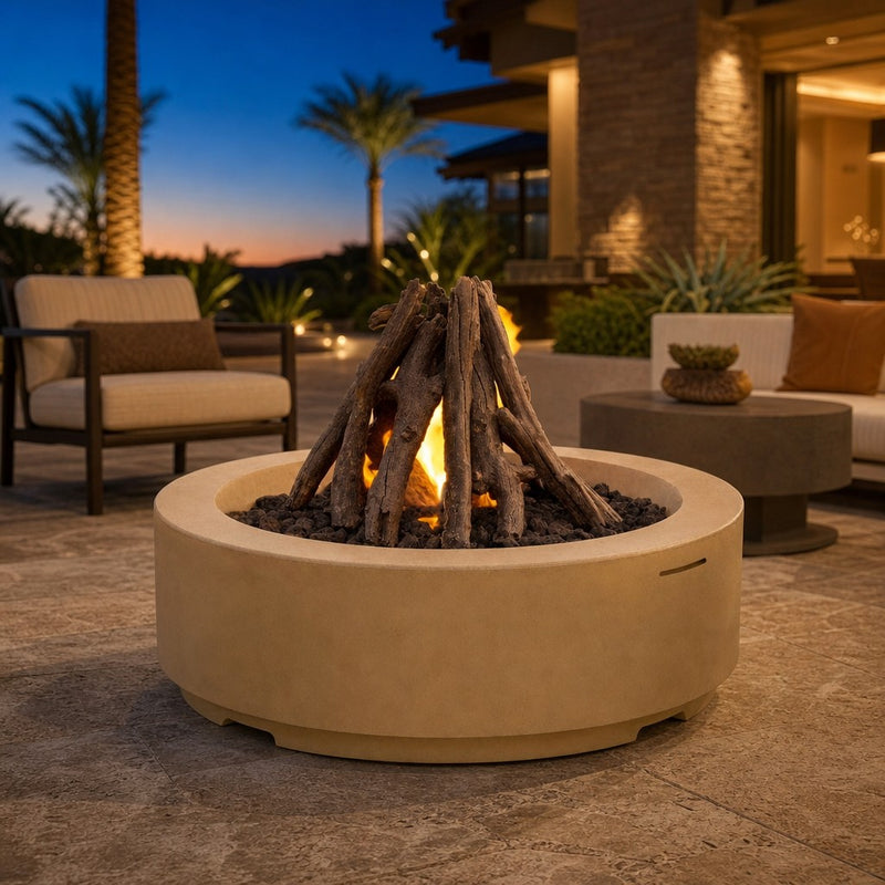 American Fyre Designs 48" Louvre Round Gas Fire Pit — lifestyle