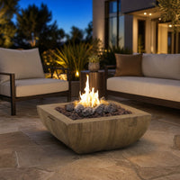 American Fyre Designs 36" Reclaimed Wood Bordeaux Square Fire Bowl — lifestyle