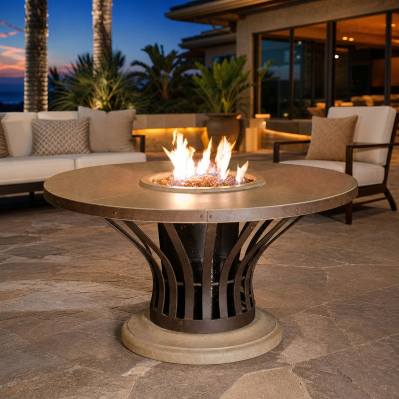 American Fyre Designs Fiesta 54" Round Dining Fire Table — lifestyle