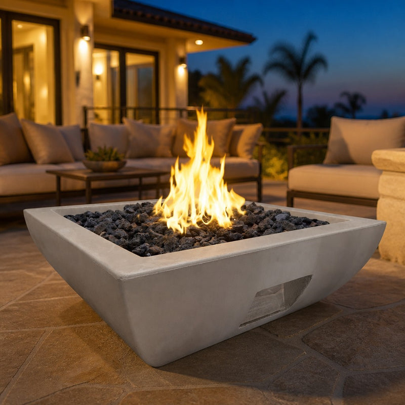 American Fyre Designs Bordeaux Petite 30" Square Fire Bowl — lifestyle