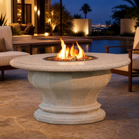 American Fyre Designs 48" Inverted Round Gas Fire Table with Concrete Top — lifestyle