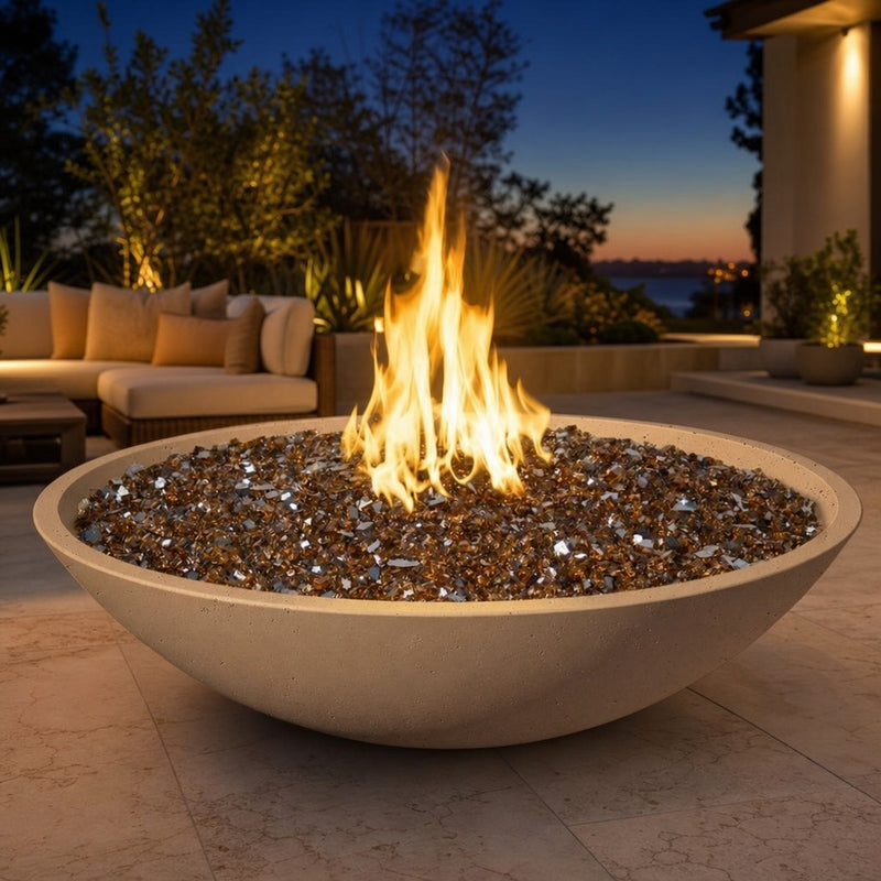 American Fyre Designs 40" Marseille Round Gas Fire Bowl — lifestyle