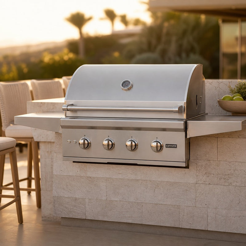MHP WNK4 Gas Grill Head with SearMagic Grids & Folding Shelves — lifestyle
