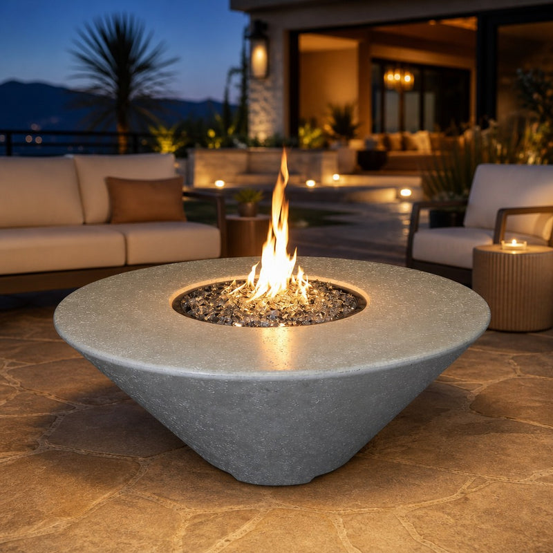 Grand Canyon Olympus 44" Round GFRC Gas Fire Table - Bone, Natural Gas — lifestyle