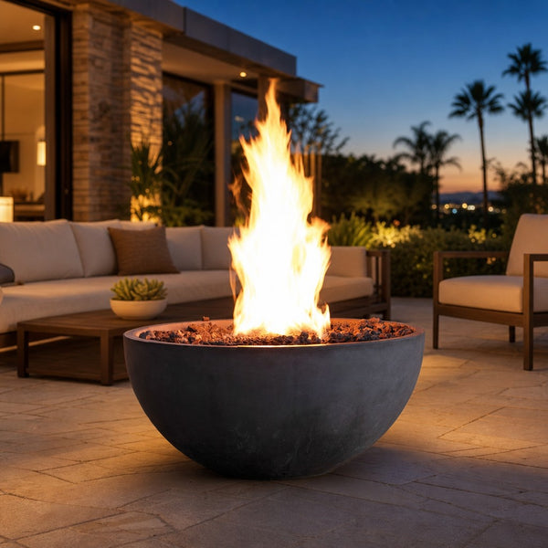 Kingsman Concrete Gas Fire Pit Bowl - Textured Black — lifestyle