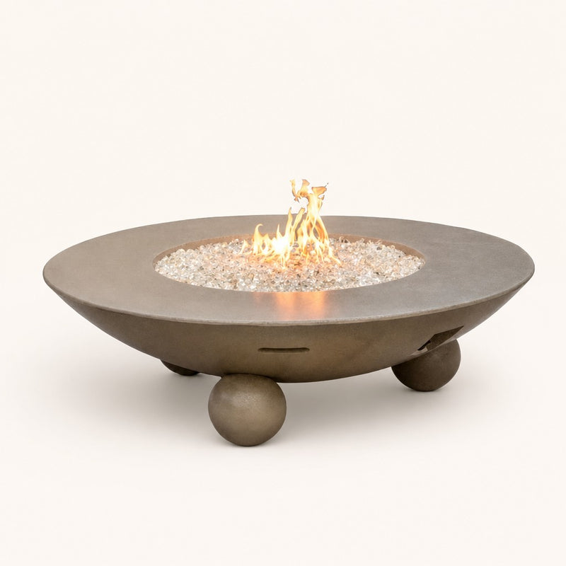 American Fyre Designs Versailles 54-Inch Round GFRC Gas Fire Table with Ball Feet — studio