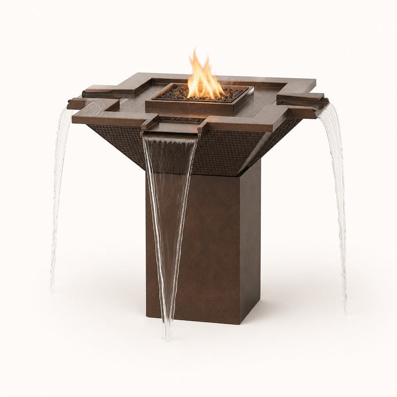 60" Olympian Square 4-Way Spill Hammered Copper Fire & Water Fountain – Low Voltage Electronic Ignition — studio