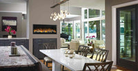 Napoleon Alluravision™ 42 Deep Depth Electric Fireplace with sleek frameless design, multi-colored LED ember bed, and remote control.