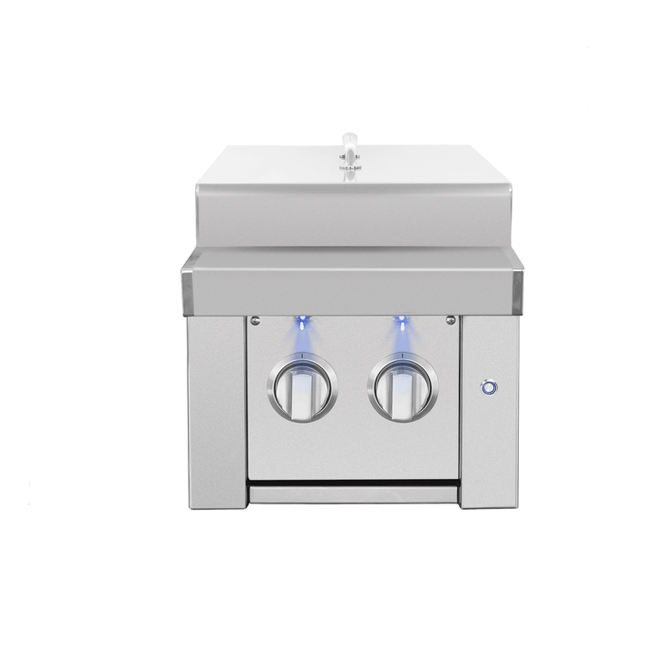 American Made Grills Estate Double Side Burner stainless steel outdoor kitchen grill with LED lighting and protective lid