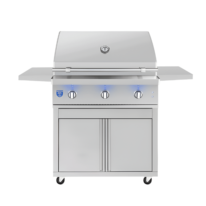 American Made Grills freestanding Atlas 36-inch stainless steel gas grill with LED lights and heavy-duty cooking grates