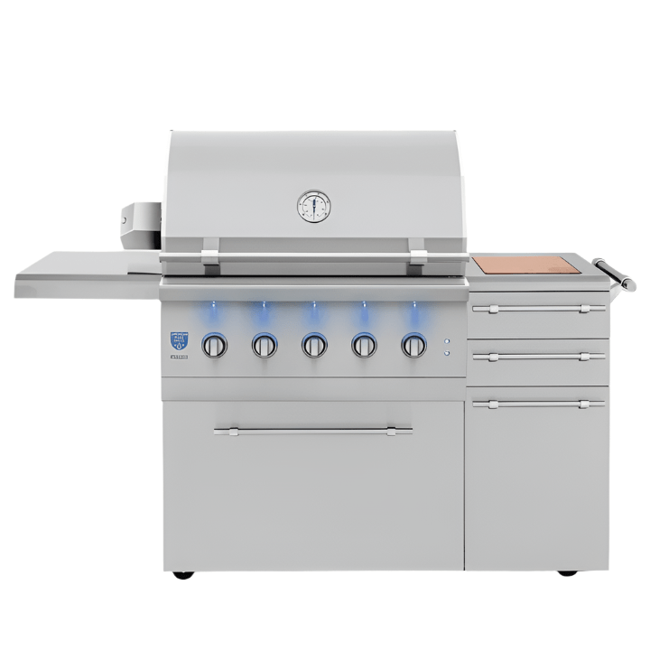 American Made Grills freestanding 36-inch Hybrid Encore grill with multi-fuel tray system and stainless steel construction