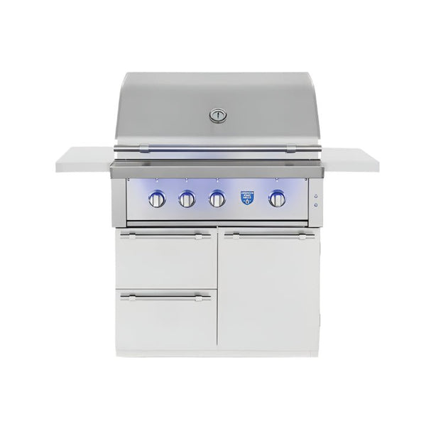 American Made Grills freestanding 36-inch Estate gas grill with stainless steel cart and rotisserie kit