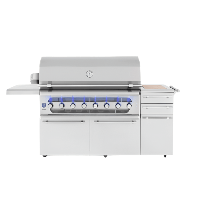 American Made Grills 54-inch Hybrid Freestanding Muscle Grill with multi-fuel tray system and stainless steel construction