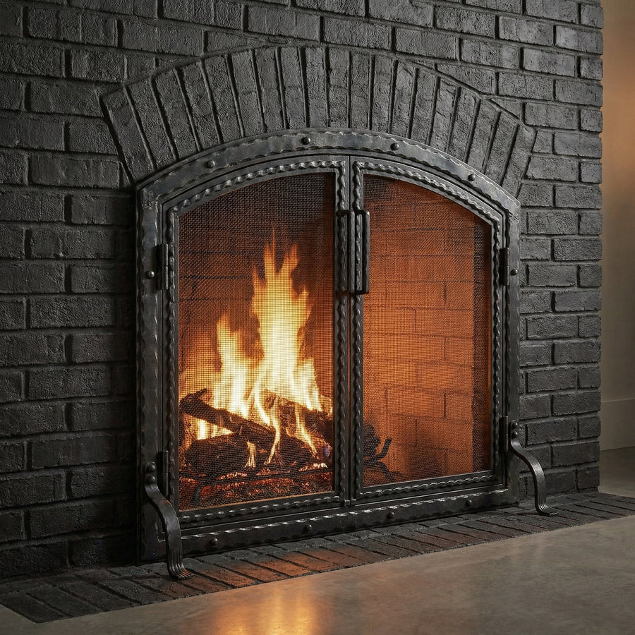 Free Standing Fireplace Screen Custom Made Blacksmith Arch Working Doors