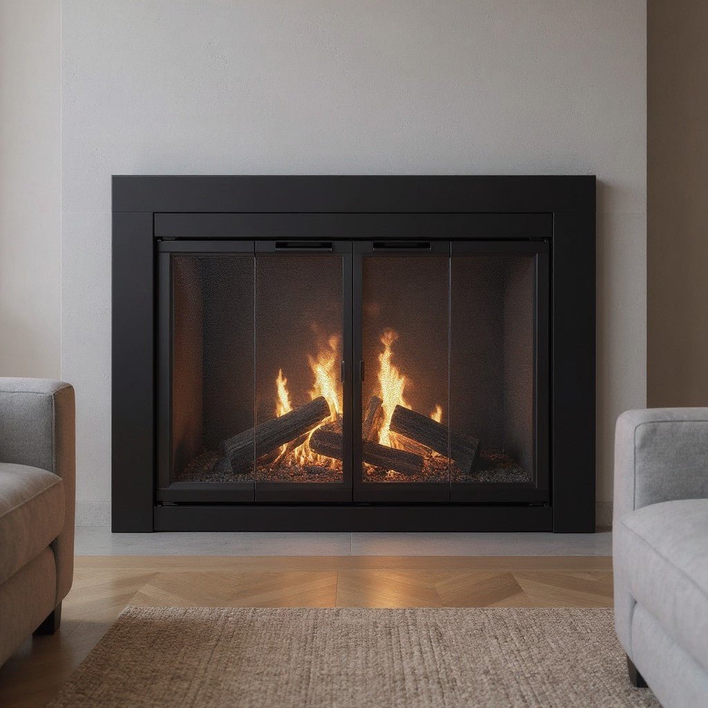 Ardmore Flat Black Masonry Fireplace Door | Sleek & Modern Fireplace Doors | Standard Sizes | Durable Steel Frame - Clearance Sale