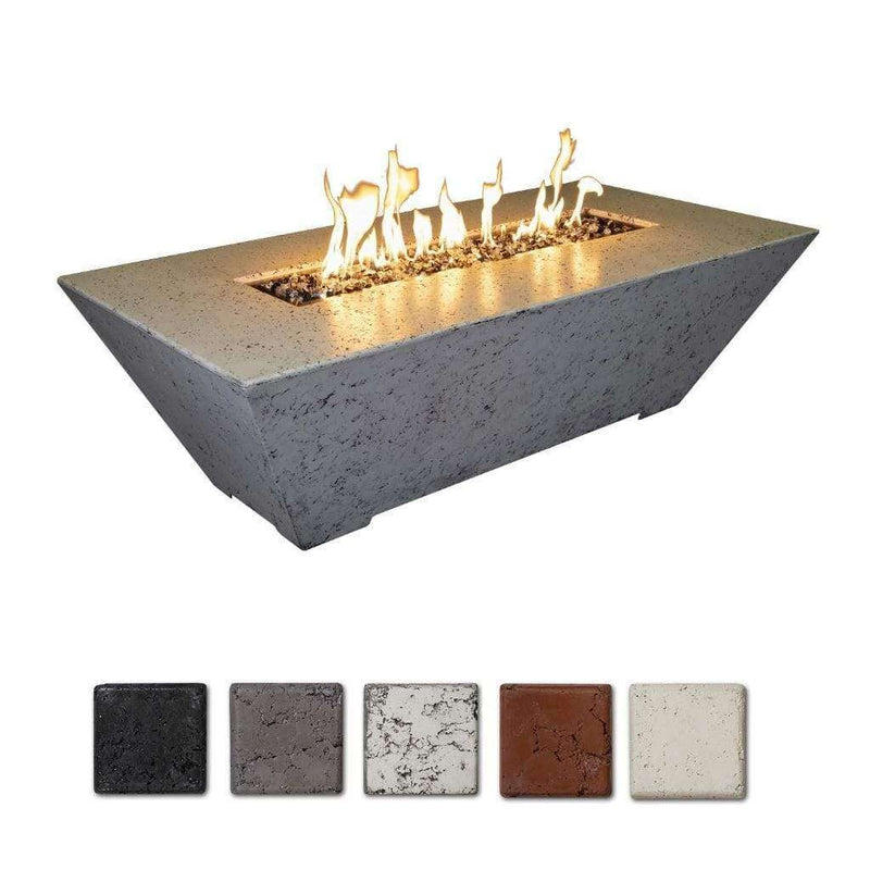 Athena Olympus Rectangle Fire Table outdoor GFRC propane fire pit with stainless steel burner and angled sides