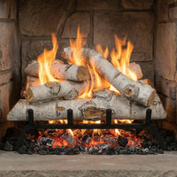 15" Sierra Birch Country Split Vented Gas Log Set with glowing embers for single-sided fireplace