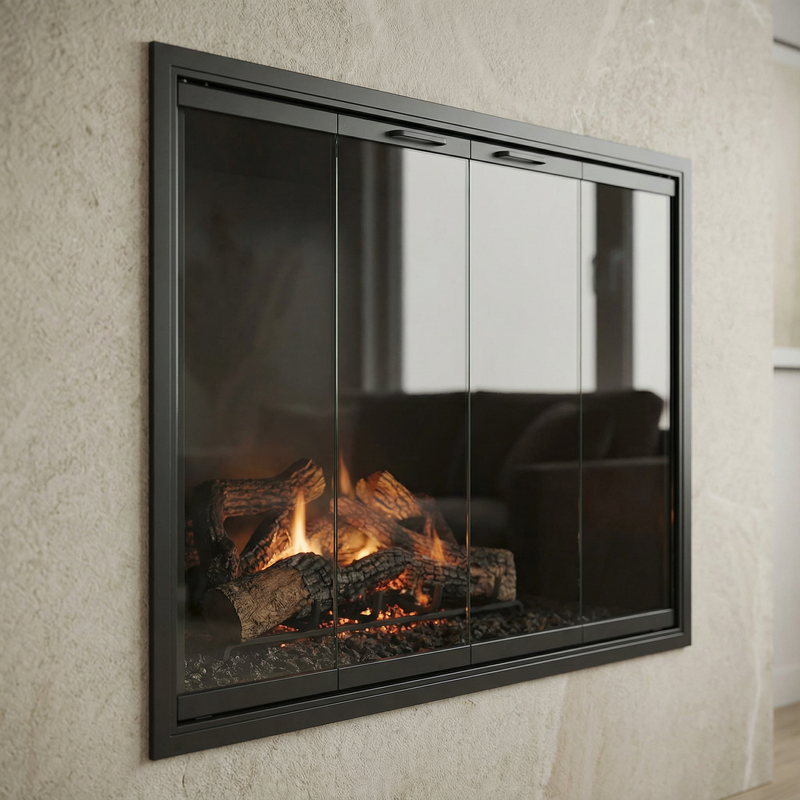 Stiletto Cutback Ultra Thin Fireplace Glass Doors | Modern & Elegant Design | Custom