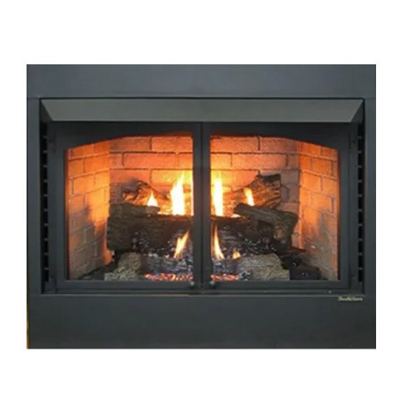 Buck Stove 42″ ZCBBXL Vent-Free Fireplace with Oak Logs — Propane — manufacturer product photograph; installation finishes and separately sold components may be shown