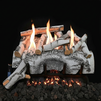 18" Aspen Birch ventless gas log set with realistic wood texture and adjustable flame