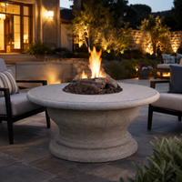 48-inch round Inverted Gas Fire Pit Table with concrete top and even gas flame for outdoor entertaining