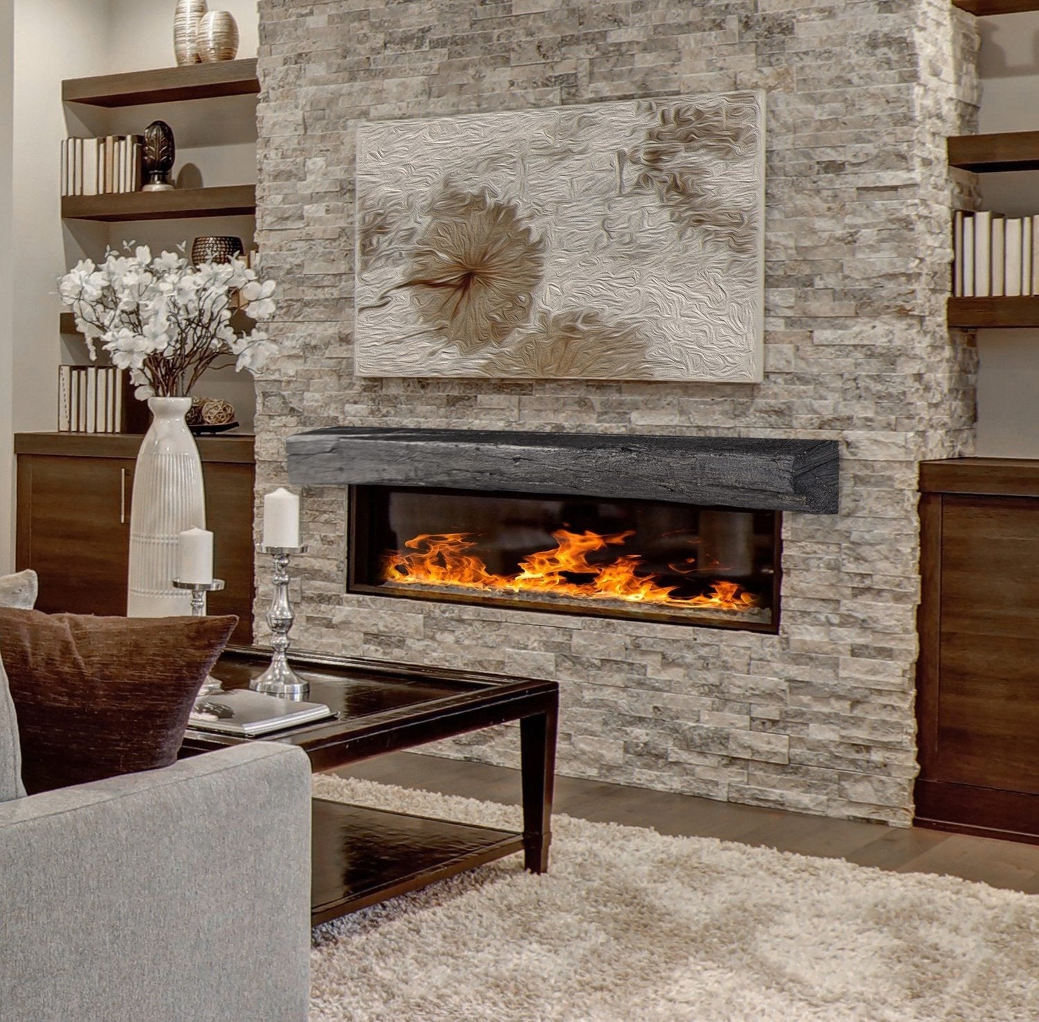Cabin Pane Non-Combustible Concrete Mantel Shelf Eclipse Finish