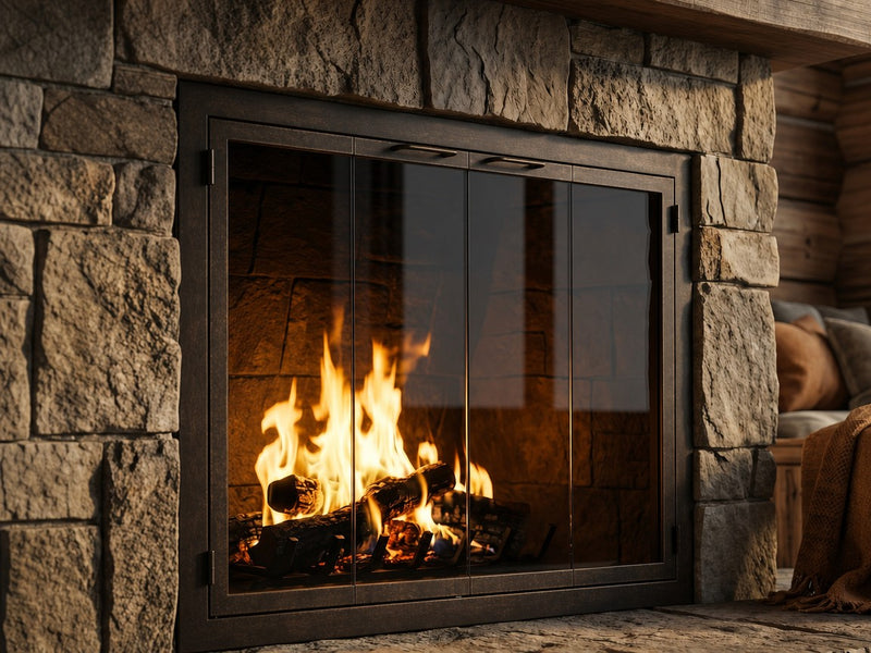 Carolina Sleek fireplace doors in Ancient Age finish