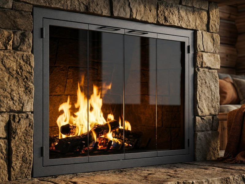 Carolina Sleek fireplace doors in Flint finish