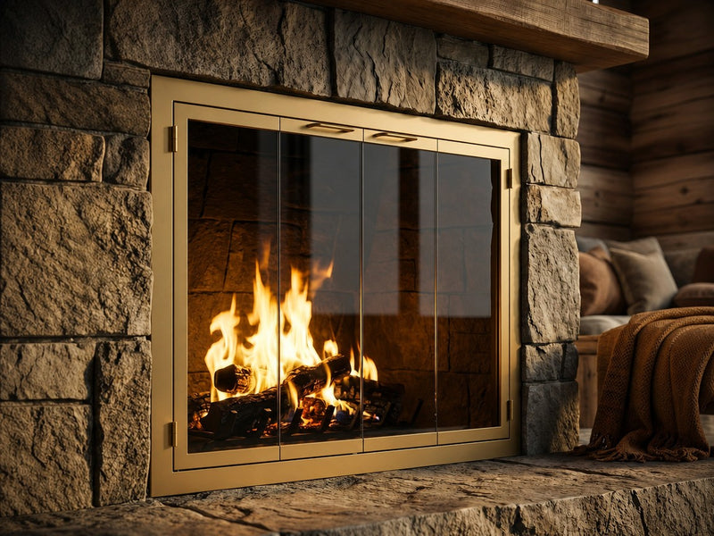 Carolina Sleek fireplace doors in Gold Rush finish