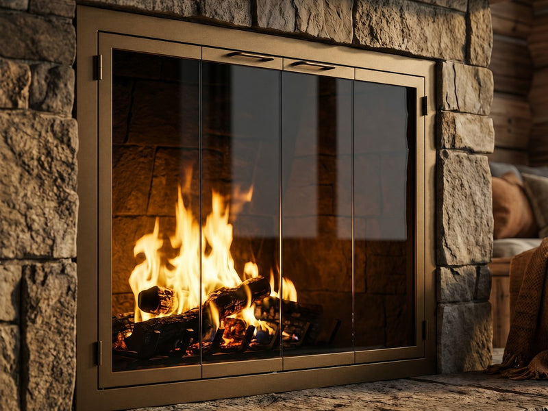 Carolina Sleek fireplace doors in Solar Bronze finish