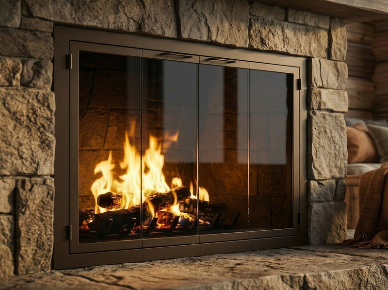 Carolina Sleek fireplace doors in Classic Bronze finish