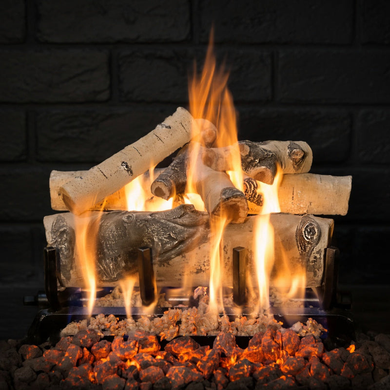 Grand Canyon 24" Quaking Aspen vented gas log set with realistic aspen wood logs and distinctive white bark with black markings