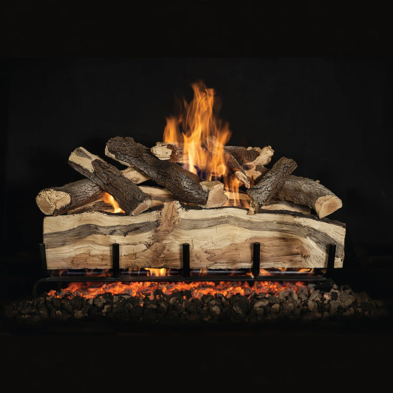 30" Blue Pine Split Outdoor Gas Log Set with realistic beetle-pattern grain for outdoor fireplaces