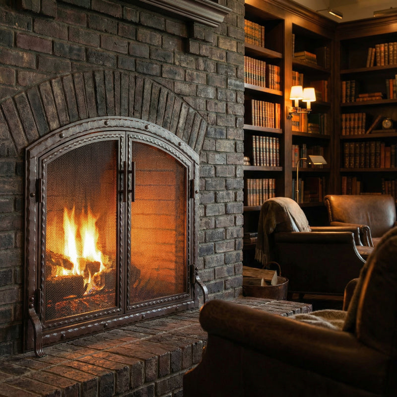 Free Standing Fireplace Screen Custom Made Blacksmith Arch Working Doors
