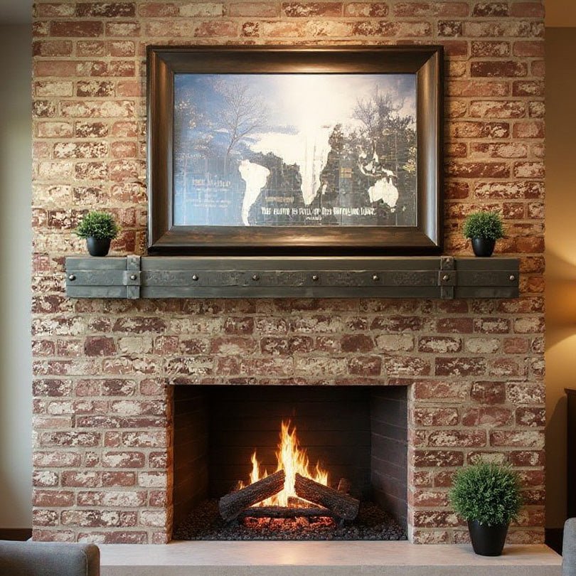 Custom Aged Iron Floating Mantel Shelf Non-Combustible