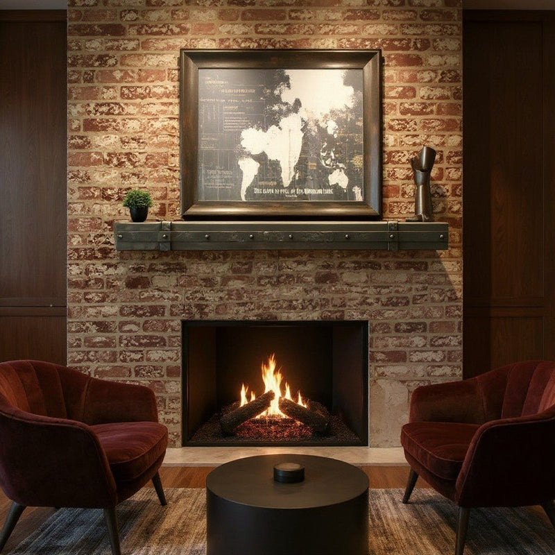 Custom Aged Iron Floating Mantel Shelf Non-Combustible | Stoll Industries
